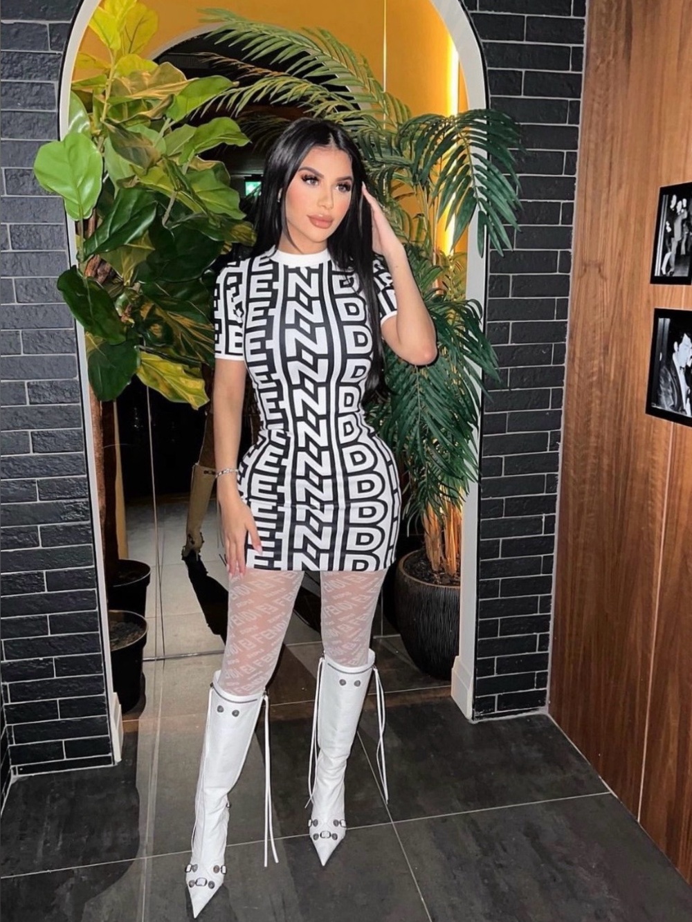 Fendi Black And White Logo-Print Dress